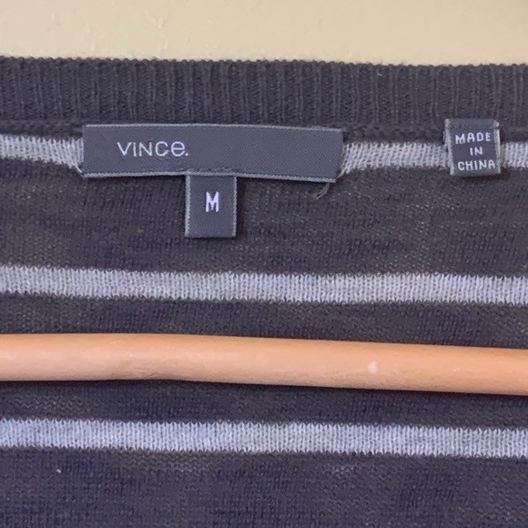 Vince Charcoal Gray Striped Lightweight 100% Cotton Round Neck Knit Top Shirt M - Picture 7 of 17